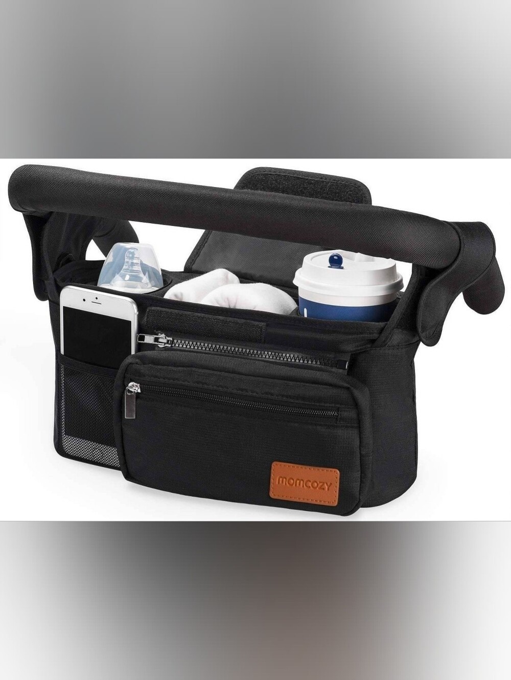 Momcozy Universal Stroller Organizer w Insulated Cup Holder Detachable Phone Bag